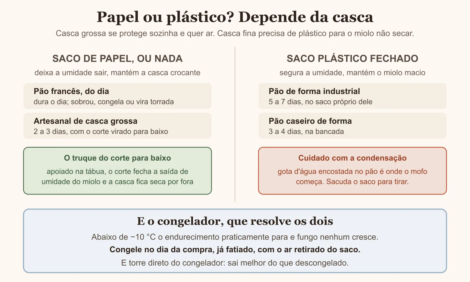 Diagrama comparando saco de papel e saco plástico para cada tipo de pão